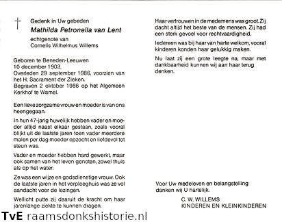 Mathilda Petronella van Lent Cornelis Wilhelmus Willems