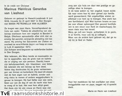 Marinus Henricus Gerardus van Lieshout Maria Petronella van Alebeek