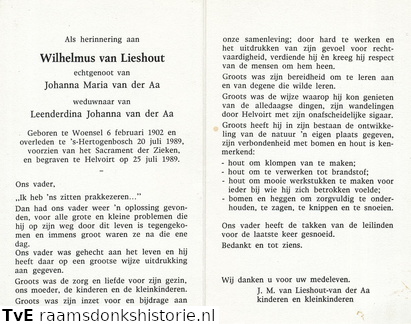 Wilhelmus van Lieshout Johanna Maria van der Aa  Leenderdina Johanna van der Aa