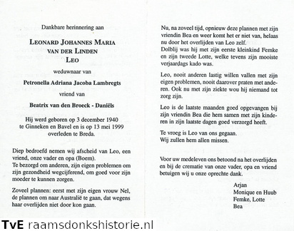 Leonard Johannes Maria van der Linden  Beatrix Daniëls Petronella Adriana Jacoba Lambregts