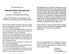 Adriana Maria van der List Jacobus Johannes van Strien