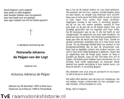 Petronella Johanna van der Logt Antonius Adrianus de Peijper
