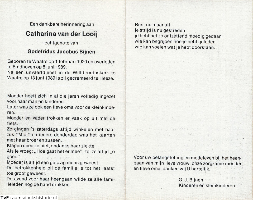 Catharina van der Looij Godefridus Jacobus van Bijnen