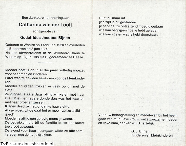 Catharina van der Looij Godefridus Jacobus van Bijnen
