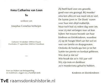 Anna Catharina van Loon Josephus Cornelius Verheijen