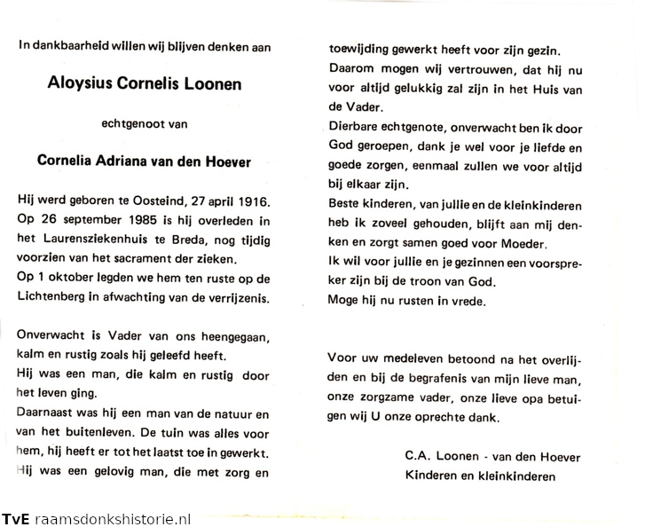 Aloysius Cornelis Loonen Cornelia Adriana van den Hoever