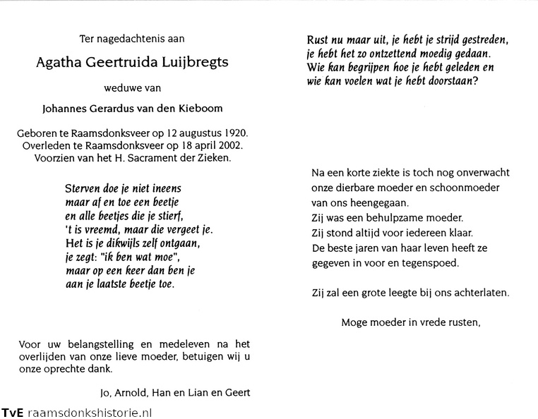 Agatha Geertruida Luijbregts Johannes Gerardus van den Kieboom