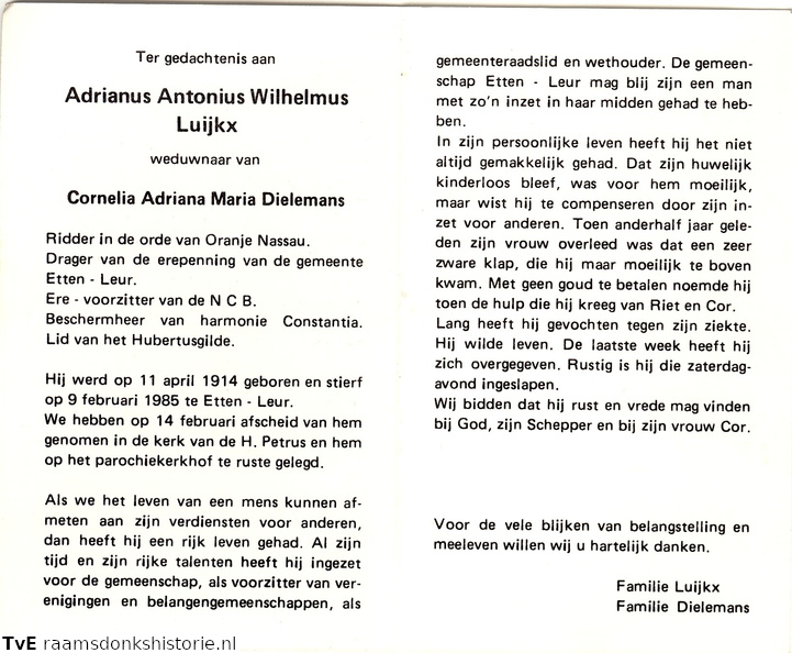 Adrianus Antonius Wilhelmus Luijkx Cornelia Adriana Maria Dielemans