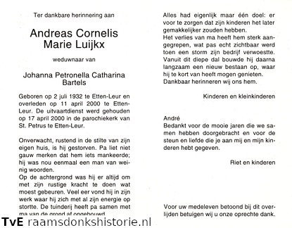 Andreas Cornelis Marie Luijkx Johanna Petronella Catharina Bartels