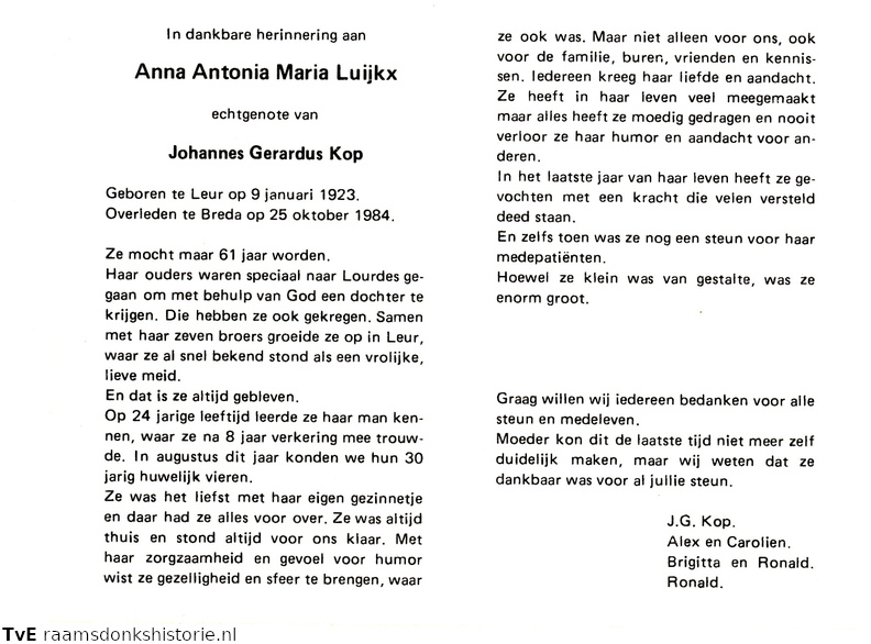 Anna Antonia Maria Luijkx Johannes Gerardus Kop