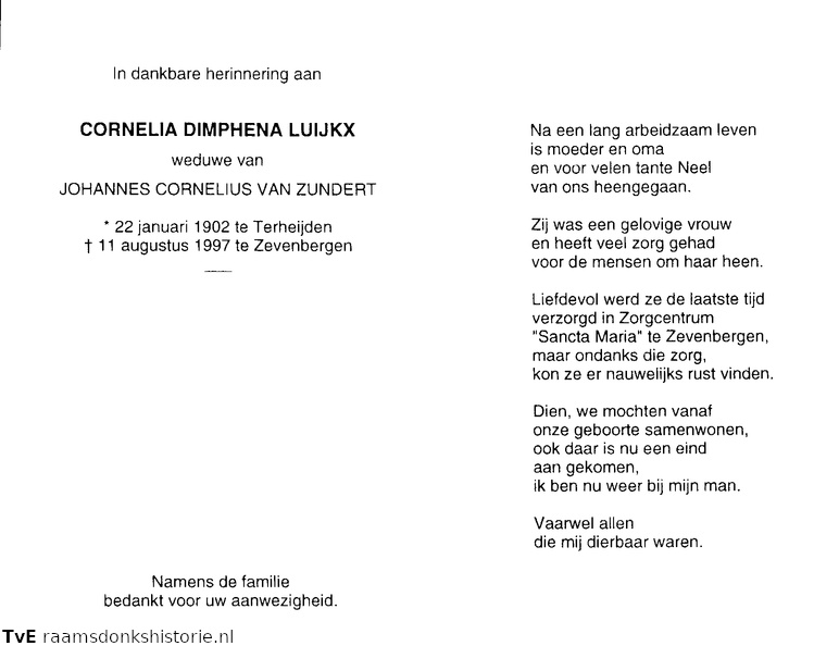 Cornelia Dimphena Luijkx Johannes Cornelis van Zundert