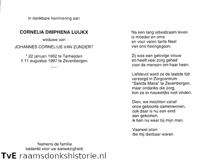 Cornelia Dimphena Luijkx Johannes Cornelis van Zundert