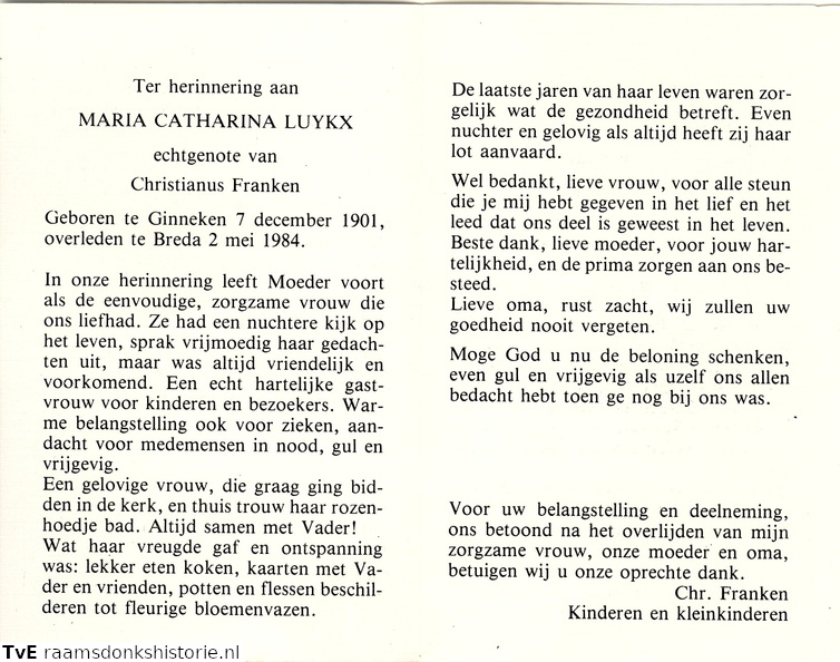 Maria Catharina Luykx Christianus Franken