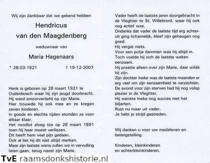 Hendricus van den Maagdenberg  Maria Hagenaars