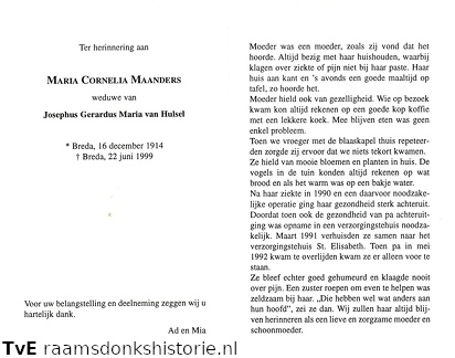 Maria Cornelia Maanders Josphus Gerardus Maria van Hulsel