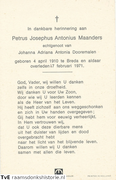 Petrus Josephus Antonius Maanders Johanna Adriana Antonia Dooremalen