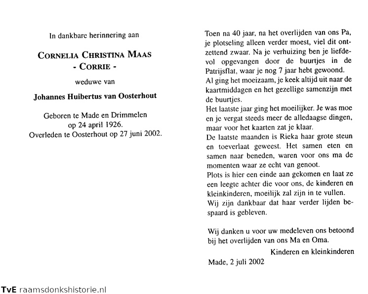 Cornelia Christina Maas Johannes Huibertus van Oosterhout