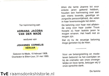 Adriana Jacoba van der Made Johannes Cornelis Veraar