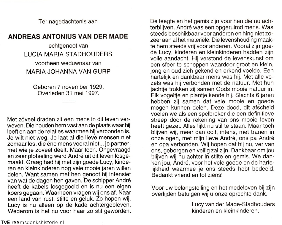 Andreas Antonius van der Made Lucia Maria Stadhouders Maria Johanna van Gurp