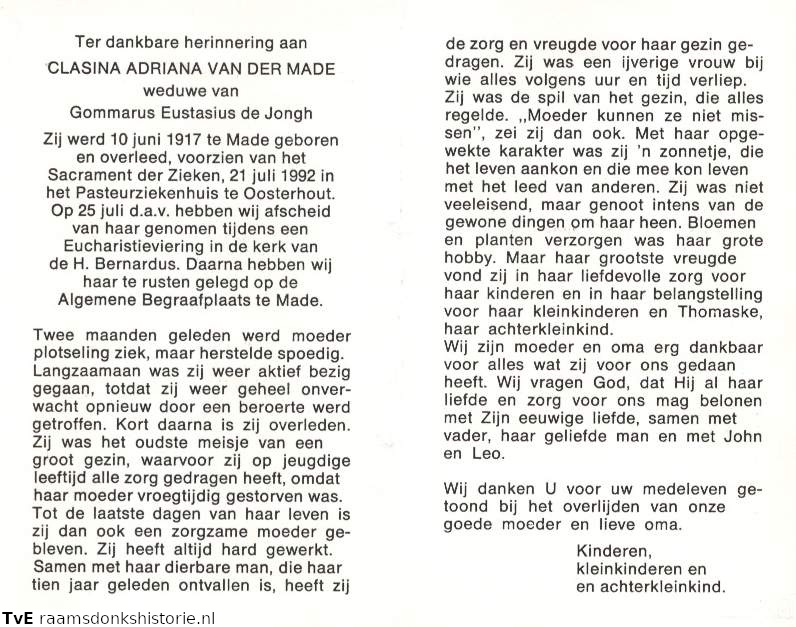 Clasina Adriana van der Made Gommarus Eustatius de Jongh