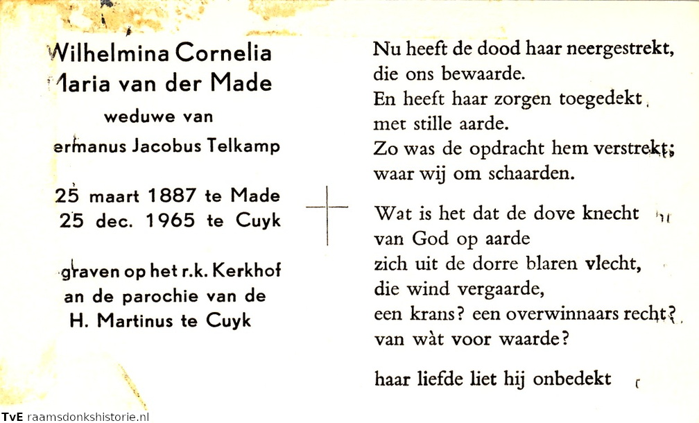 Wilehlmina Cornelia Maria van der Made Hermanus Jacobus Telkamp