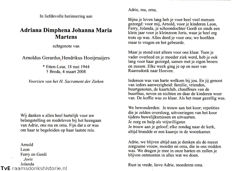Adriana Dimphena Johanna Maria Martens Arnoldus Gerardus Hendrikus Hooijmaijers