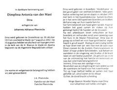 Dimphna Antonia van der Mast Johannes Adrianus Pheninckx