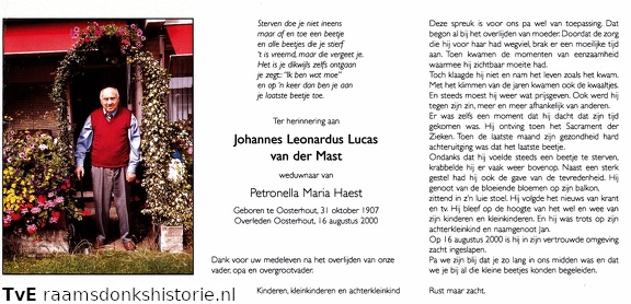 Johannes Leonardus Lucas van der Mast Petronella Maria Haest