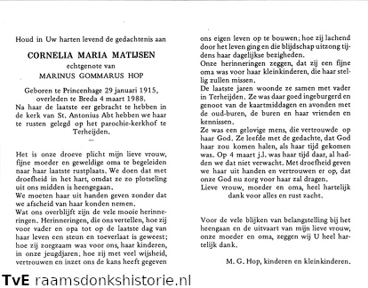 Cornelia Maria Matijsen Marinus Gomarus Hop