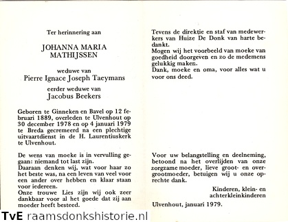 Johanna Maria Mathijssen Pierre Ignace Joseph Taeymans Jacobus Beekers