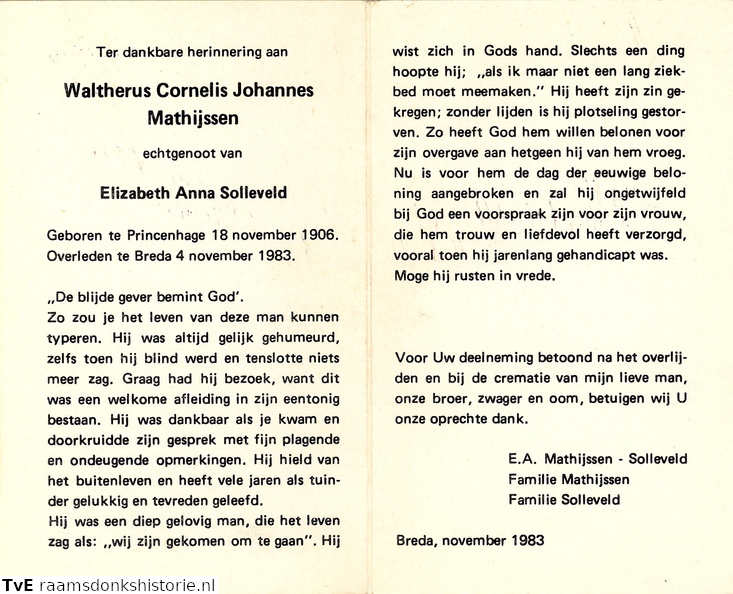Waltherus Cornelis Johannes Mathijssen Elizabeth Anna Solleveld