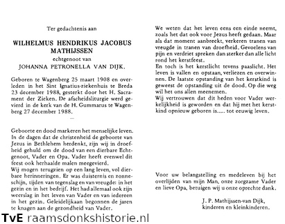 Wilhelmus Hendrikus  Jacobus Mathijssen Johanna Petronella van Dijk