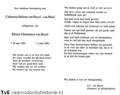 Catharina Helena van Meel Elisius Christianus van Bavel
