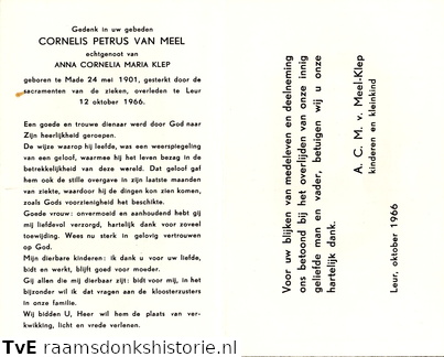 Cornelis Petrus van Meel Anna Cornelia Maria Klep
