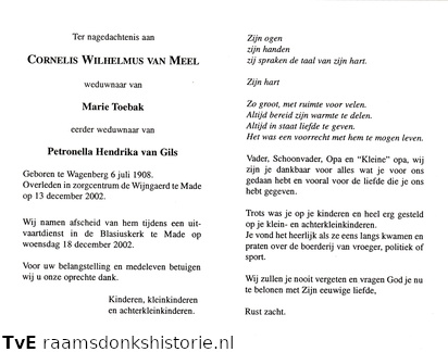 Cornelis Wilhelmus van Meel Marie Toebak Petronella Hendrika van Gils