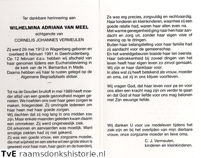 Wilhelmina Adriana van Meel Cornelis Johannes Vermeulen