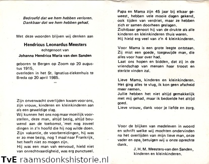 Hendricus Leonardus Meesters Johanna Hendrica Maria van den Sanden