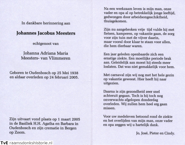 Johannes Jacobs Meesters Johanna Adriana Maria van Vlimmeren