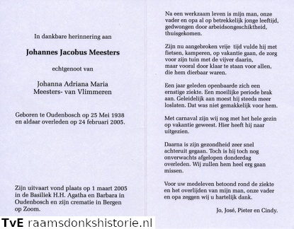 Johannes Jacobs Meesters Johanna Adriana Maria van Vlimmeren