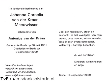Johanna Cornelia Meeuwissen Antonius van der Kraan