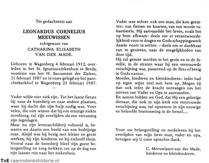 Leonardus Cornelius Meeuwissen Catharina Elisabeth van der Made