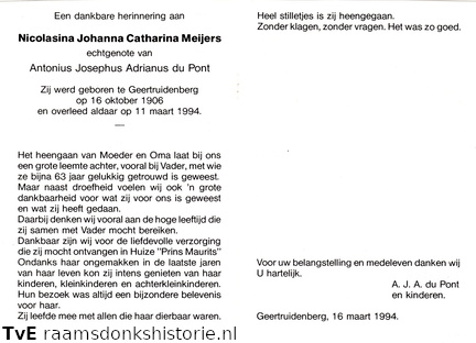 Nicolasina Johanna Catharina Meijers Antonius Josephus Adrianus du Pont