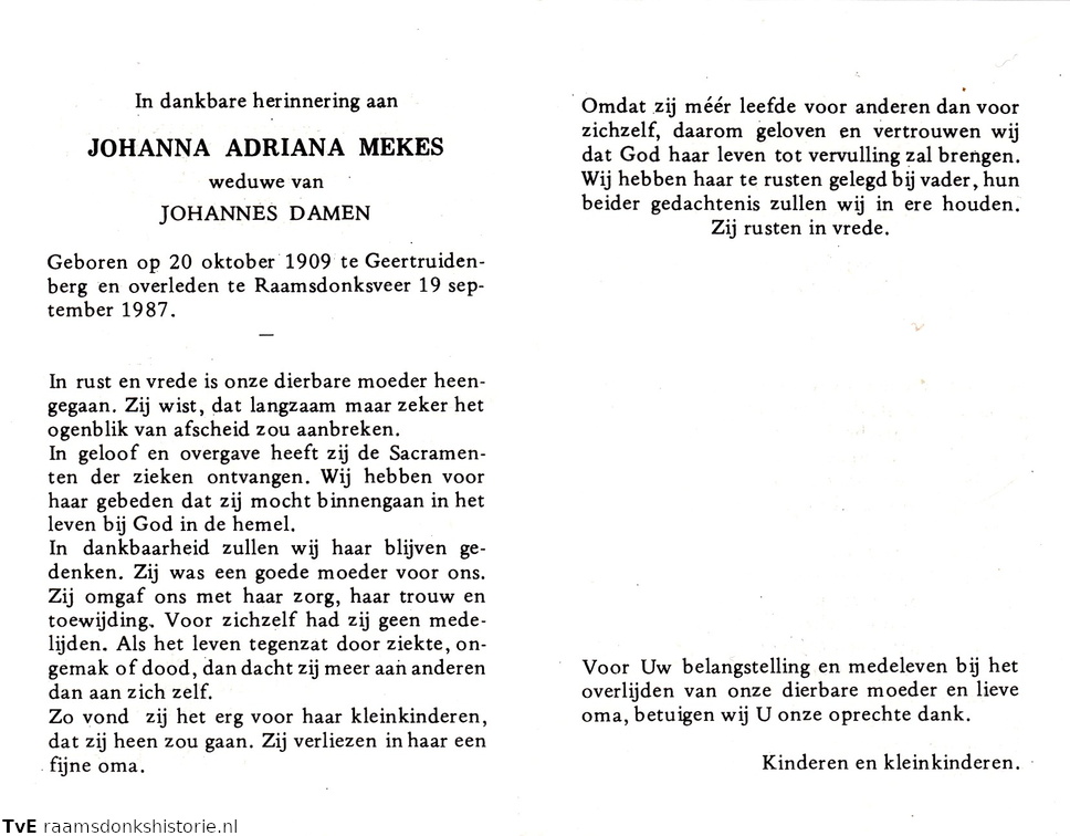 Johanna Adriana Mekes Johannes Damen