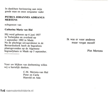 Petrus Johannes Adrianus Mertens Catharina Maria van Hal