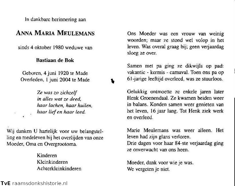 Anna Maria Meulemans Bastiaan de Bok