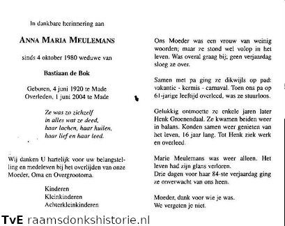 Anna Maria Meulemans Bastiaan de Bok