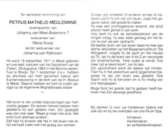 Petrus Matheus Meulemans (vr) Johanna Balemans Maria Stoop Johanna van Rijthoven