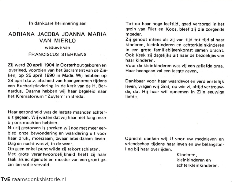 Adriana Jacoba Johanna Maria van Mierlo Franciscus Sterkens