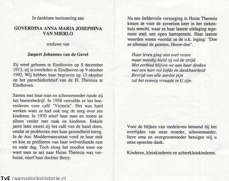 Goverdina Anna Maria Josephina van Mierlo Jaspert Johannes van de Gevel