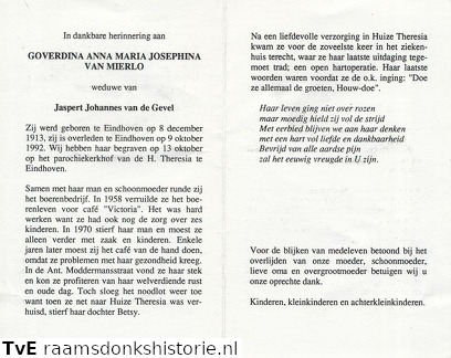 Goverdina Anna Maria Josephina van Mierlo Jaspert Johannes van de Gevel